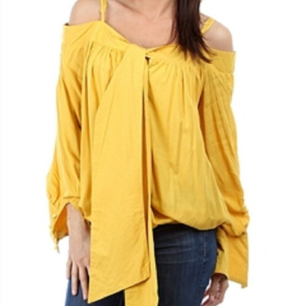 Victorian Peasant Top Shirt S SM Gypsy Hippie Steampunk Gothic Mustard Gold